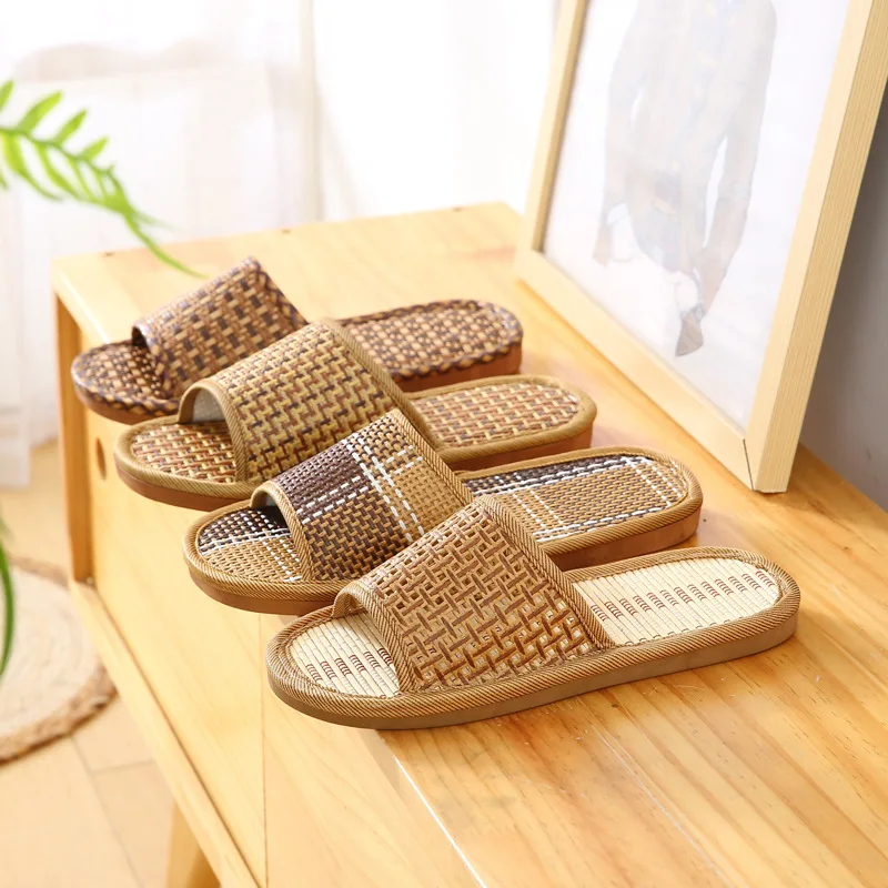 

men women Bamboo rattan grass summer home lovers straw mat slippers indoor thickened softwood floor home sandals