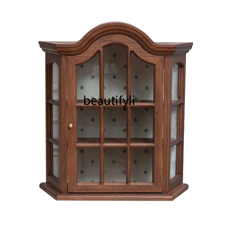 

Retro Solid Wood Wall Storage Cabinet Creative Living Room Bedroom Decoration Showcase Mid-Ancient Storage Cabinet
