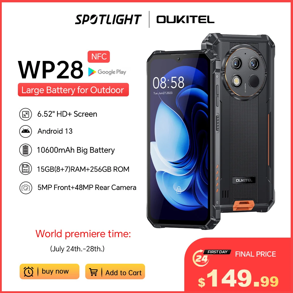 Oukitel WP28 Rugged Smartphone 6.52'' HD+ 10600mAh 8GB+256GB Android13  Mobile Phone 48MP Camera Cell Phone - AliExpress