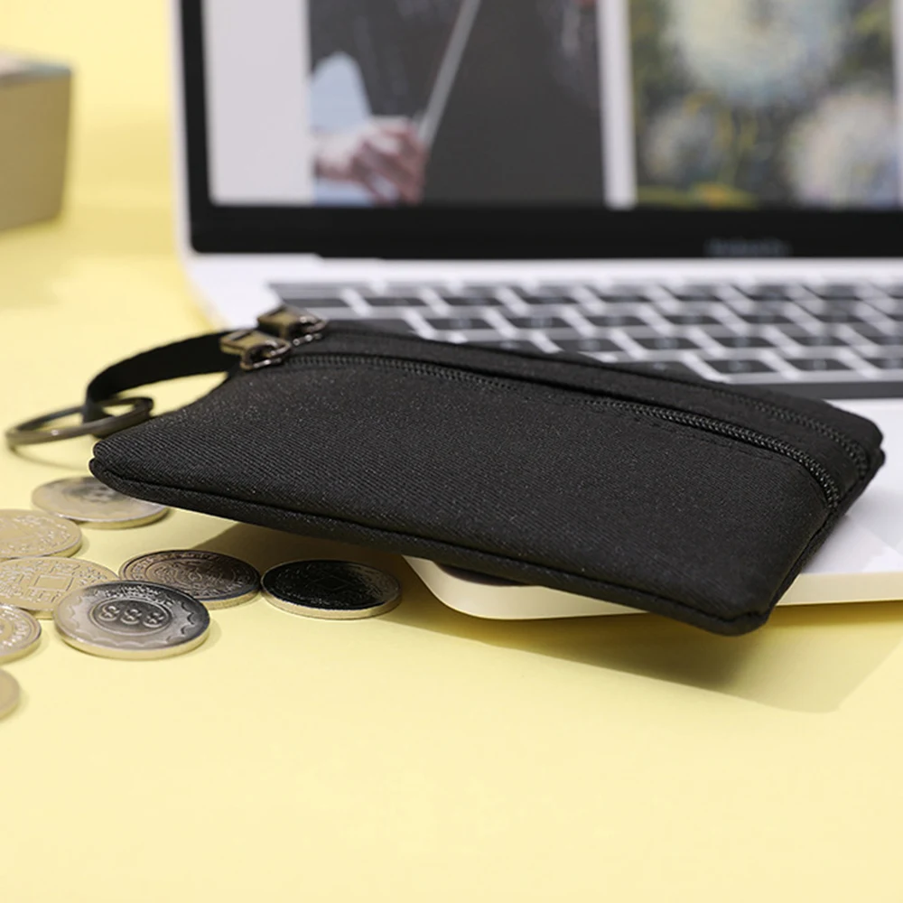Coin Purse 3 Zippers Canvas Coin Purse Women's Mini Wallet Solid Change Purses Keychain Money Bags Coin Key Storage Bag Card Holder