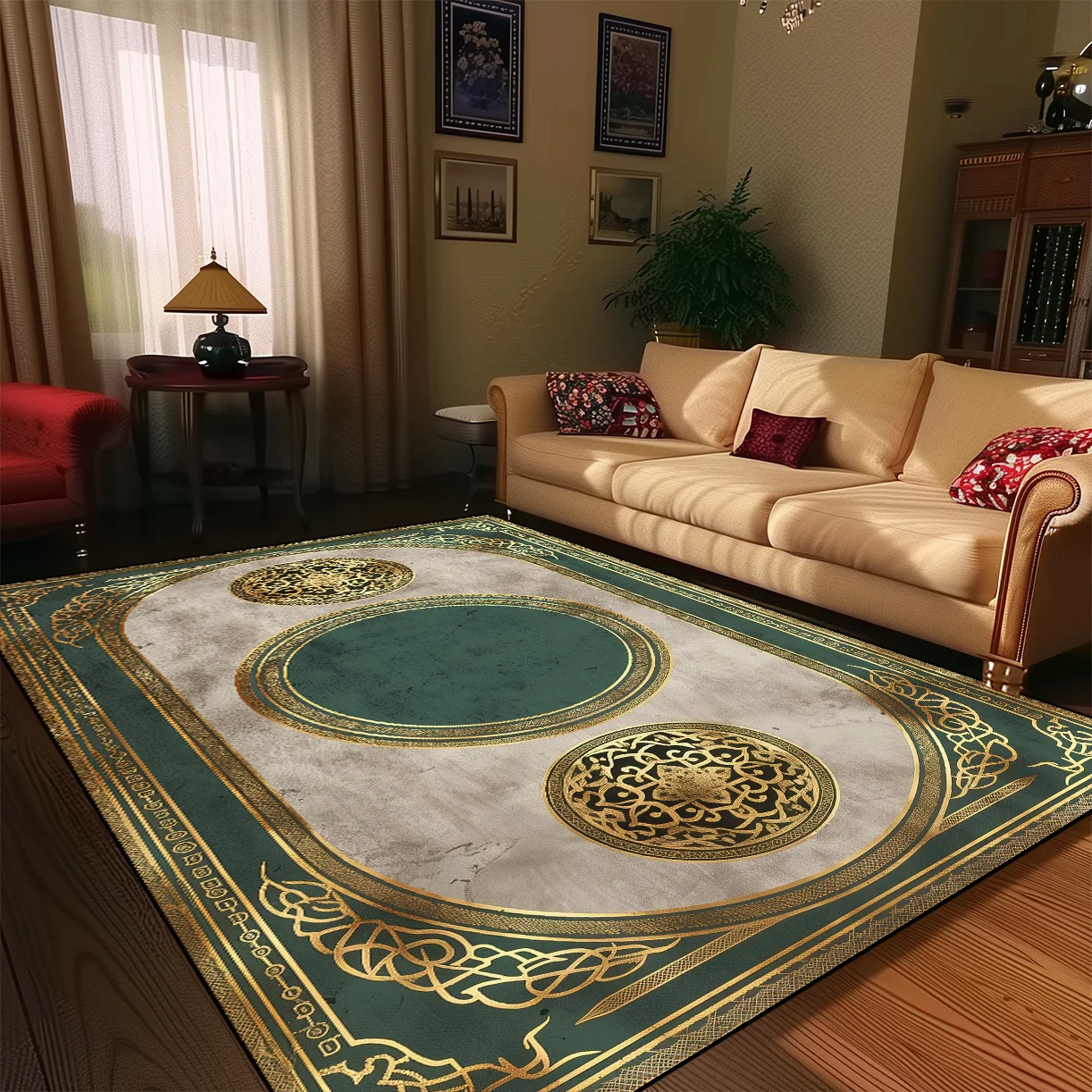 Living Room Decoration Gold Carpets European Style Retro Soft Rug Hall Sofa Side Floor Mat Room Decor Large Carpet Anti Slip 2