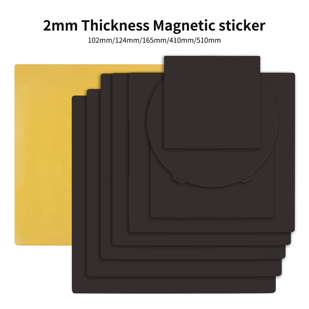 Toaiot Magnetic Base 2mm Thickness Magnetic Stickers 102mm/124mm/165mm/410mm/510mm Size for 3D Printer Steel Sheet