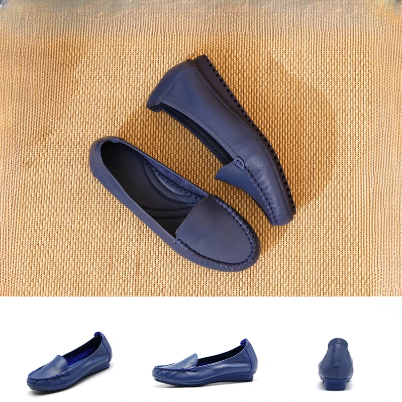 Dou Dou Shoes Genuine Leather Women's Super Soft Flat Bottom Spring and Autumn Soft Sole Leather Casual Single Shoes