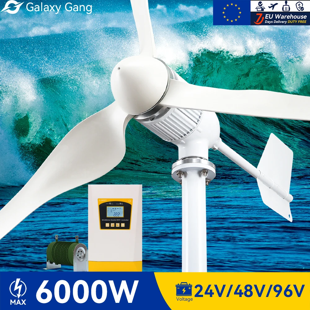

5Days EU Delivery Galaxy Gang 6000w Windmills Turbine Generator Kit 6kw Power 3 Blades 48V 24V With MPPT Charger Hybrid System