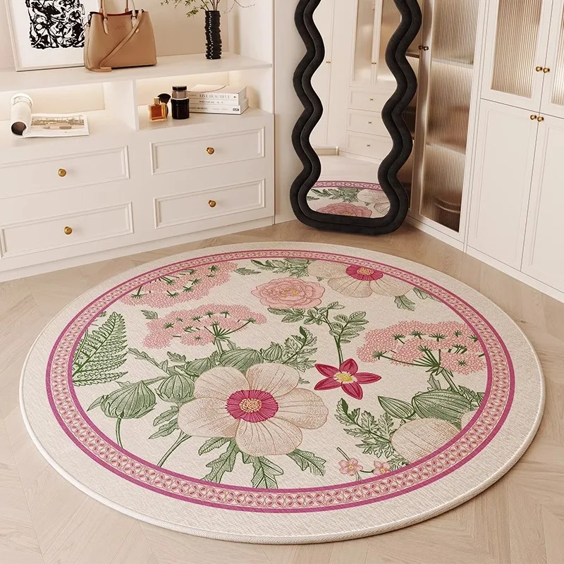 American Retro Living Room Carpet Round Large Area Bedroom Bedside Rugs Luxury Floral Print Sofa Coffee Table Soft Floor Mats 러그