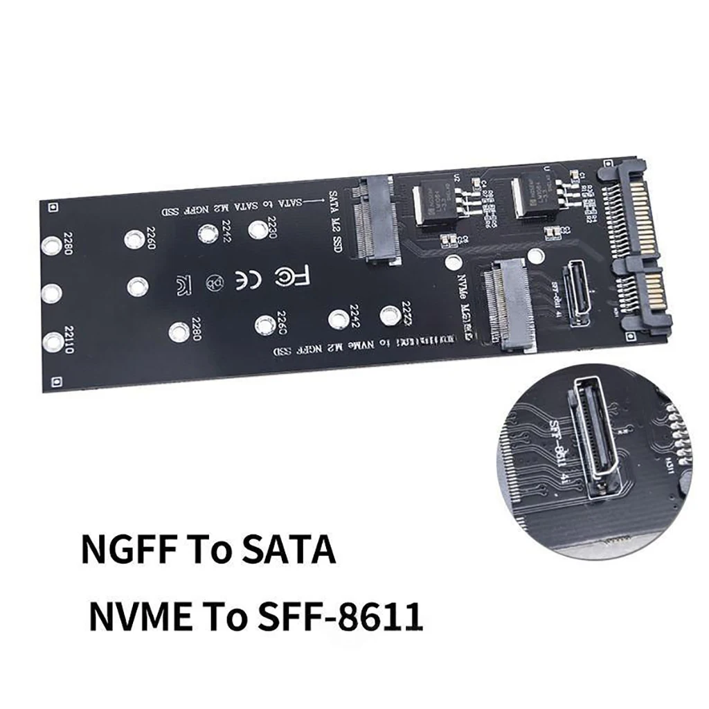 M.2 SSD 확장 카드, NVMe SSD에서 PCI-e SFF-8611 PCIe M2 어댑터 컨버터, NGFF SATA M.2 SSD에서 SATA 라이저용, 2 in 1 M.2