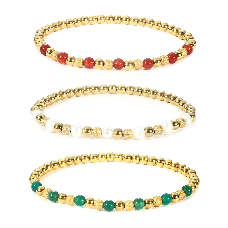 Metal Stainless Steel Nail Sand Ball 4mm Waterproof Jewelry Classic Women's Fresh Water Pearl Agate Stone Beads Elastic Bracelet