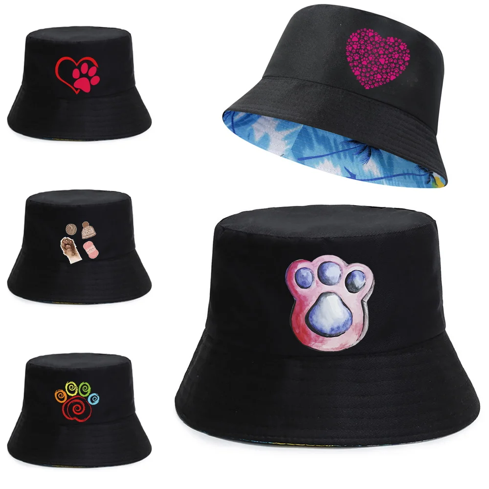 

Unisex Reversible Fisherman Caps UV-proof Visors Cap for Boys/Girls Double-sided Bucket Hat Footprints Series Beach Fishing Hats