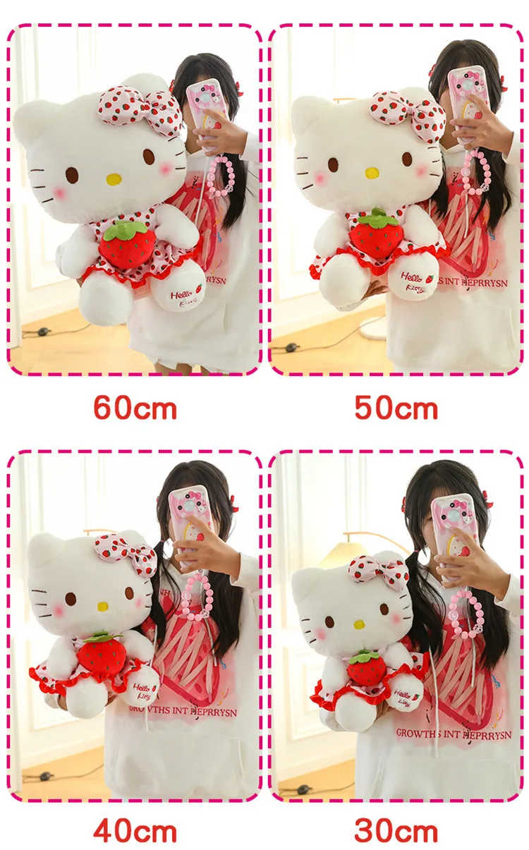 Hello Kitty Strawberry Plushies Stuff Doll Children Girl Throw Pillow Giant Stuffed Cuddly Gifts