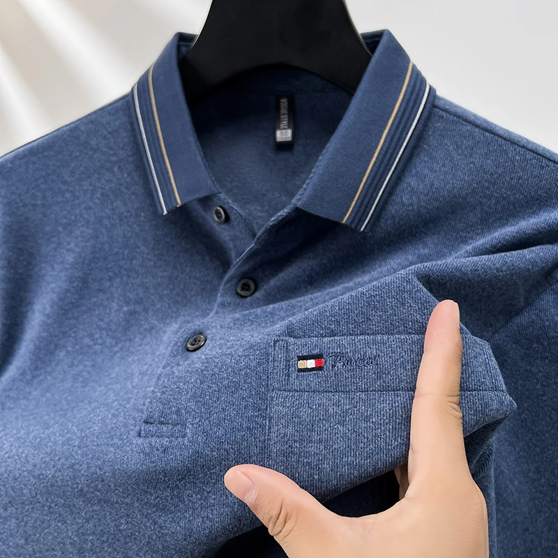 יוקרה קליל רקום כיס רקום גברים של חולצת טריקו 2024 אביב וסתיו רכה משי נוחה מזדמן