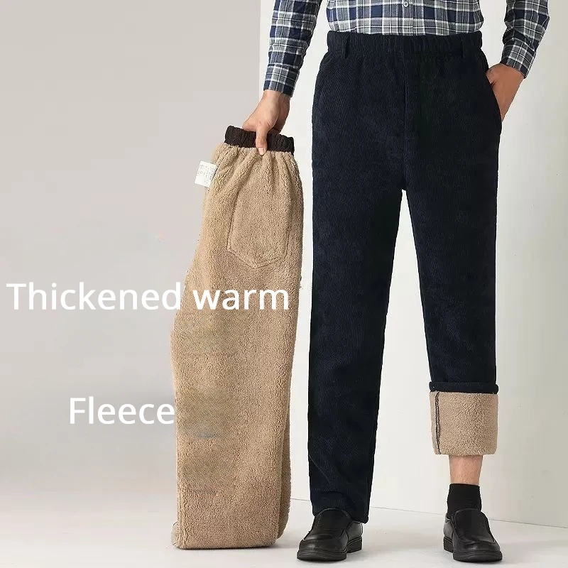 WinterMensWarmFleecePantsLambswoolThickCasualThermalSweatpantThickCorduroyLoose