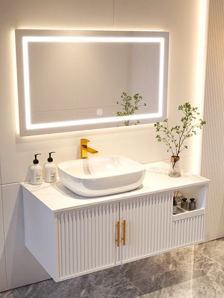 S~Stone Plate Whole Washbin Bathroom Sink Washbasin Washstand Smart Mirror Cabinet Set