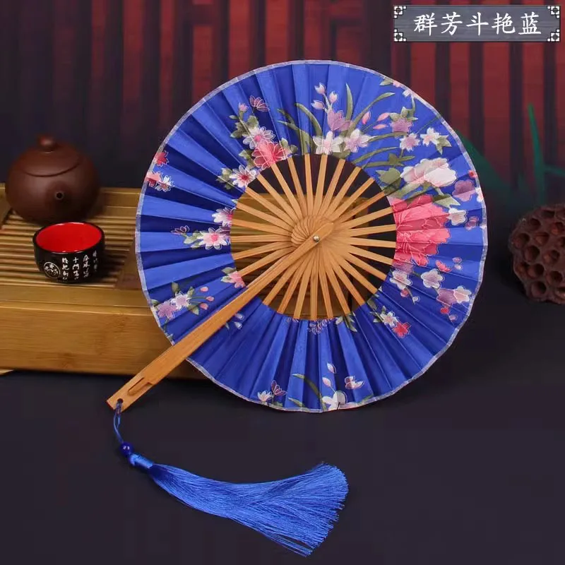 Japanese Style 360° Rotating Round Fan - Handmade Bamboo Circle Fan, Portable Folding Hand Fan for Cosplay/Kimono,Fan for Summer
