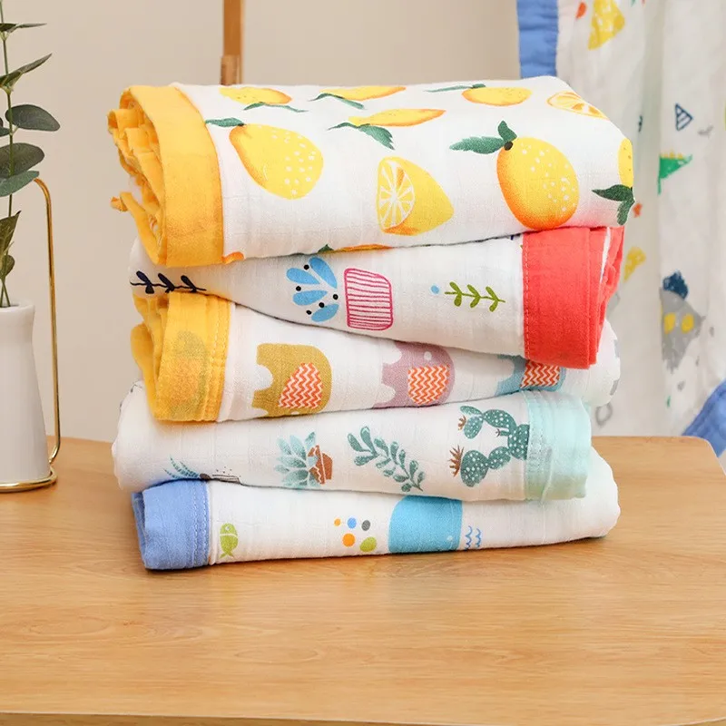 4 Layers Bamboo Cotton Blanket Baby Muslin Swaddle Kids Bath Towel Infant Bedding For Newborn Baby Blanket Infant Wrap 110X120CM