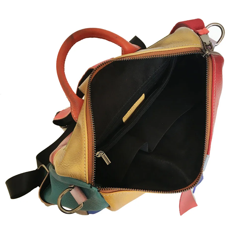 Vintage Genuine Leather Backpack Women Patchwork First Layer Cow Leather Backpacks Casual Ladies Double Shouder Bag 6