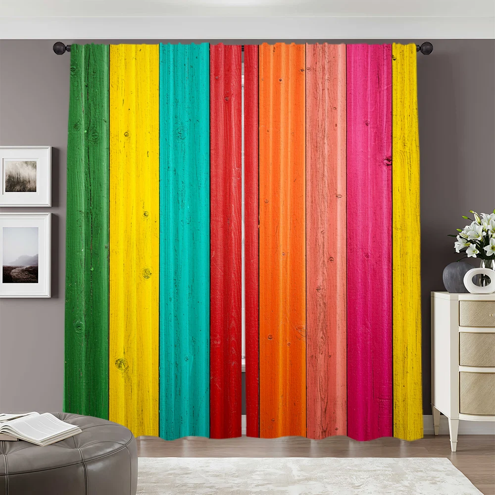 2pcs, spring summer Curtains Red, orange, yellow, green, blue and purple vertical stripes Sheer Curtains Versatile Polyester 2