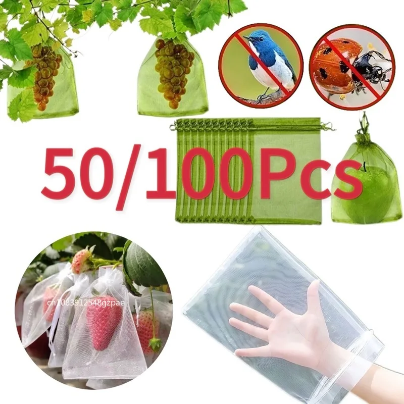 Fruit Protection Bags Pest Control Anti-Bird Garden Netting Bags Strawberry Grapes Mesh 50/100pcs