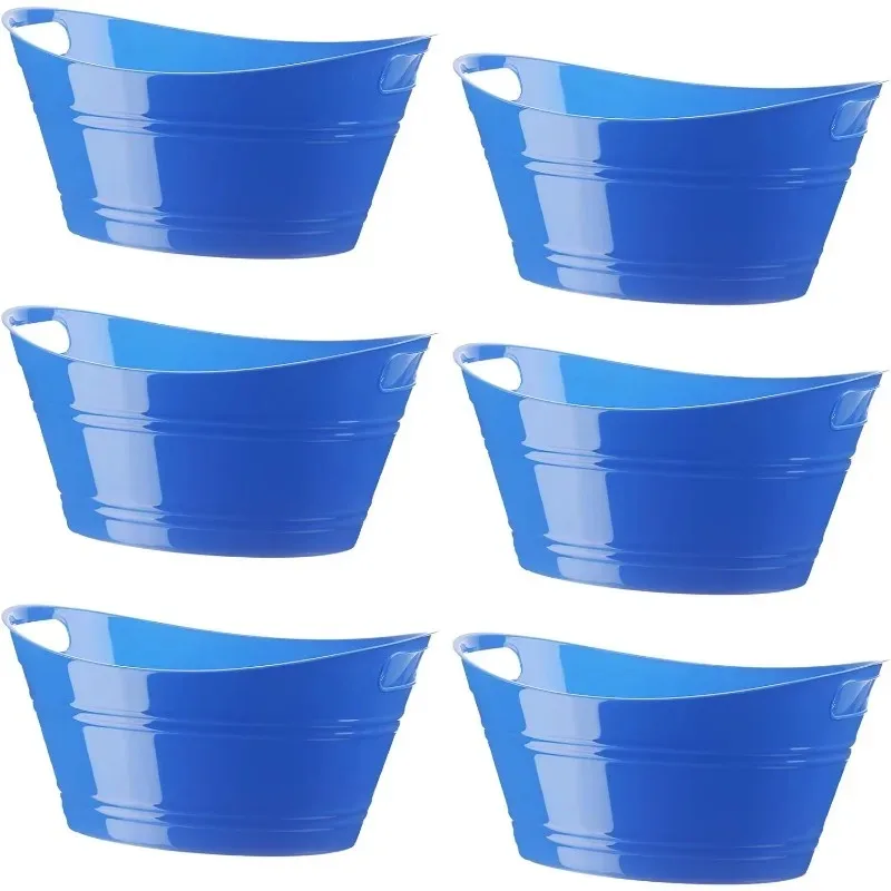 6 Pcs Ice Buckets Bulk, Plastic Ice Buckets with Handles, Oval Storage Tub, Large Capacity Drink Tub for Party Bar