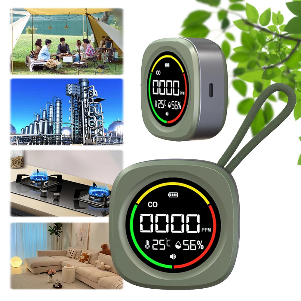 3 In 1 Carbon Monoxide Detector HD LCD Display Portable Gas Detector 1000mAh CO Temperature Humidity for Indoor Outdoor