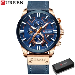 CURREN Men's Chronograph Sport Leather Watch - Fashionable Quartz Timepiece (Bronze)