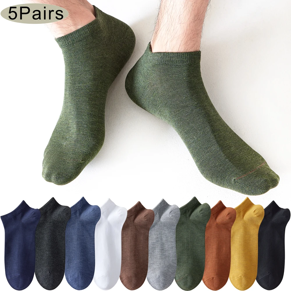 Men Ankle Socks ankle socks casual socks short socks breathable socks bamboo fiber socks 5 Pairs Spring Summer Thin Bamboo Fiber Casual Breathable Anti-Bacterial