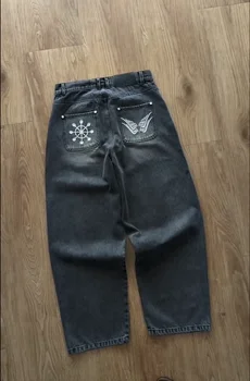 Y2K Gothic Japanese Embroidery Baggy Jeans High Street Retro Straight Wide Leg Denim Pants Harajuku Work Pants Pirate Jeans 1