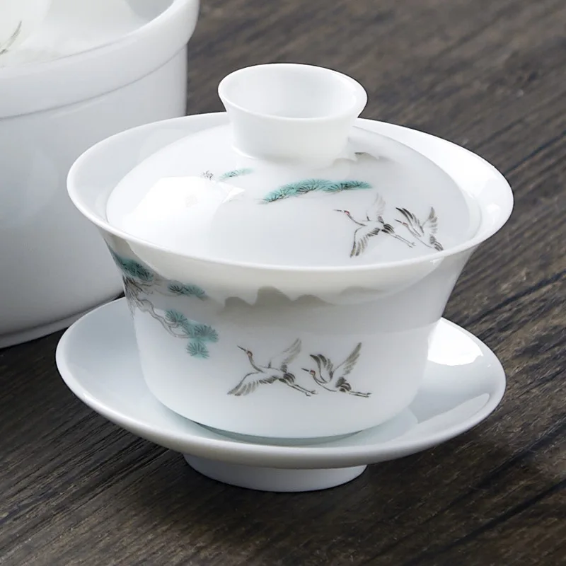 Chinese Traditions Gai Wan Tea Set Bone China Tea Sets Dehua Gaiwan Porcelain Pot Set For Travel Beautiful And Easy Kettle tea set