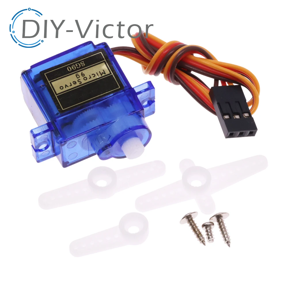 Servomoteur Micro MG90S SG90 360° 90-180° pour Hélicoptère RC - Haute Précision, posé sur une surface avec son câble déroulé
