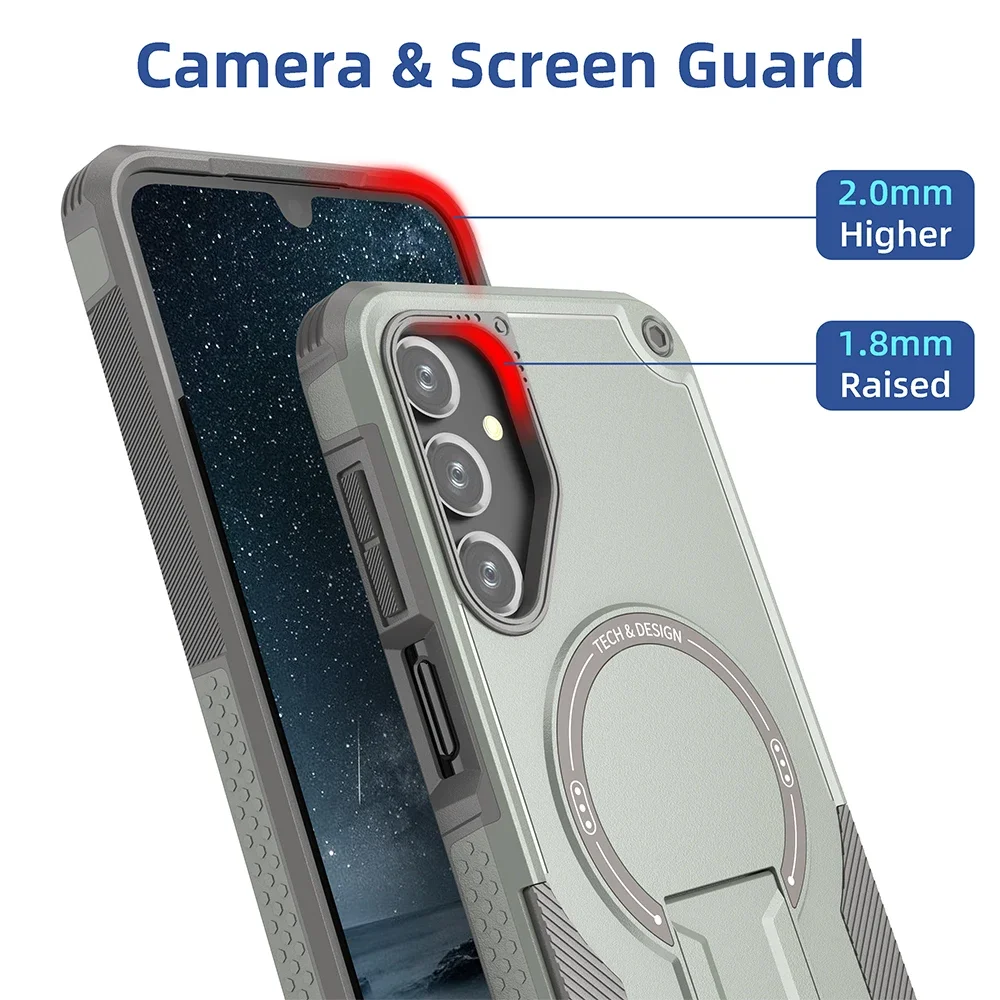 Magnetic Shockproof Armor Phone Case with Kickstand and Magsafe Wireless Charging Compatibility