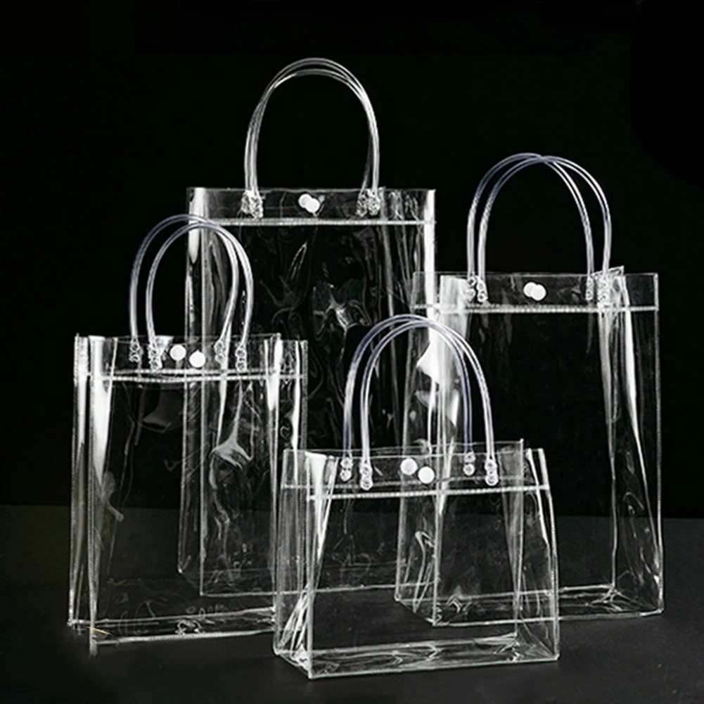 

5PCS Transparent Tote Bag Reusable PVC Tote Bag With Clear Handle Shopping Bag Home Storage Organization Gift Wrap Storage