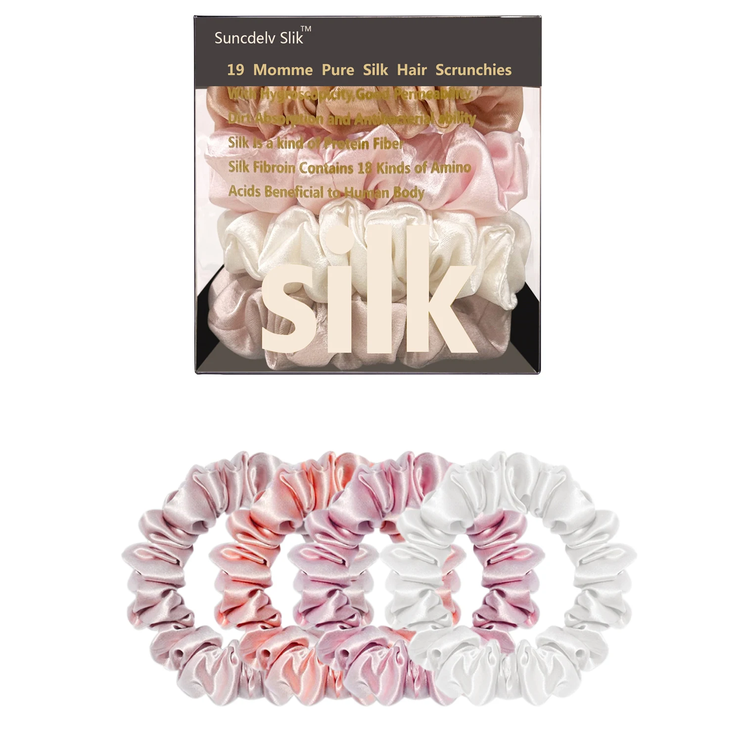 4 Stück Box 100% reine Maul beers eide Haar Scrunchie handgemachte Haar bänder Frauen Mädchen Haarschmuck reine Farbe natürliche Haar gummis 2cm – Detail 16
