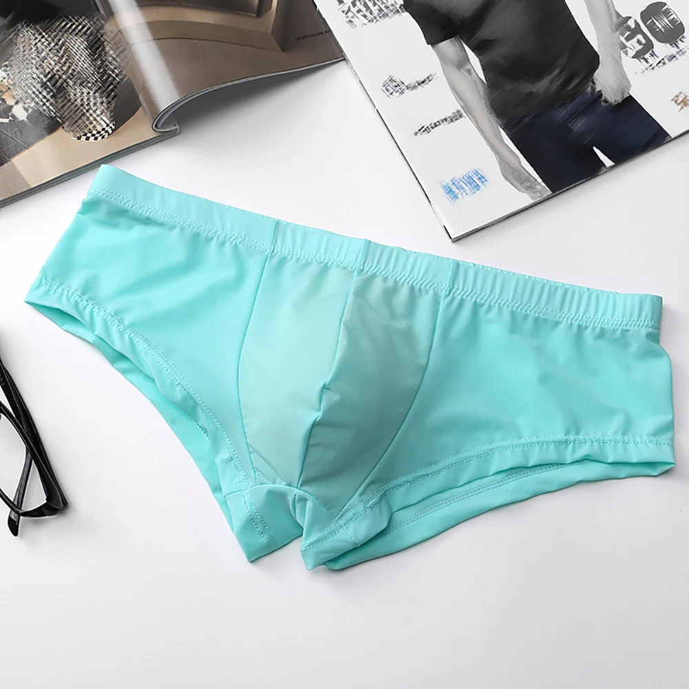

Men's Ice Silk Smooth Underwear Low Waist Boxer Breathable Sexy Soft Panties Bugle Pouch Underpant Male Solid Briefs A50