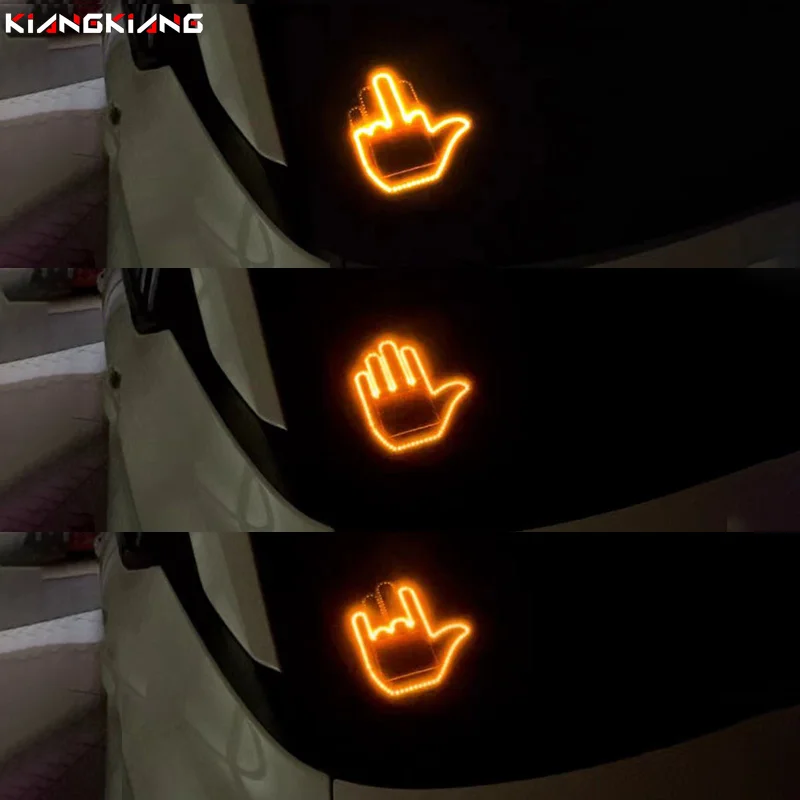 자동차 인테리어 후면 앞 유리 LED 핸드 제스처 사인 램프, 창의적이고 재미있는 가운데 손가락 사인 경고 브레이크 제스처 라이트 액세서리