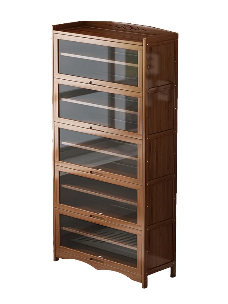 

Wyj Large Capacity Multi-Layer Shoe Cabinet Storage Cabinet Multi-Functional Storage Shelf Solid Wood Transparent Door Office
