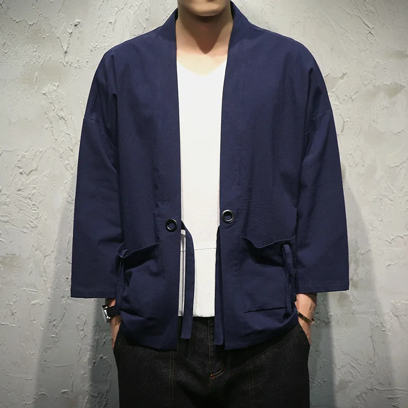 Vintage Men Kimono Cardigan Haori Yukata Harajuku Japanese Style Samurai Costume Male Shirt Plus Size Loose Asian Clothes Jacket