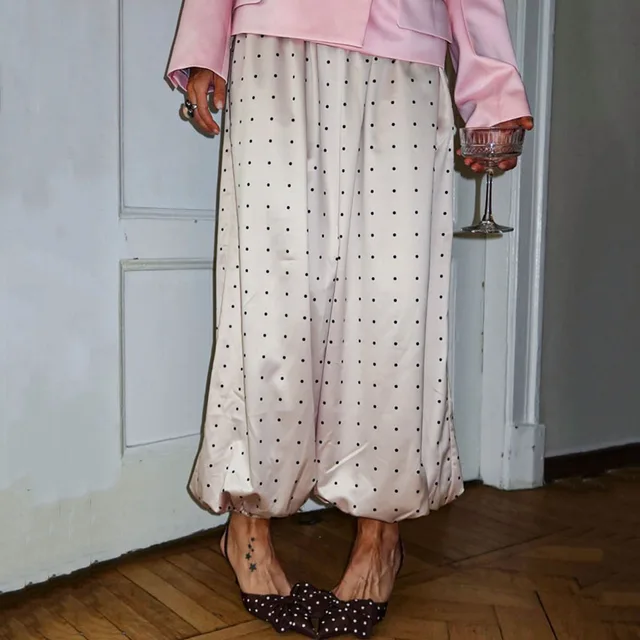 Linad Elegant Satin Long Lantern Pants For Woman 2026 Street Chic High Waist Trousers Spring Vintage Loose Ankle Length Pants