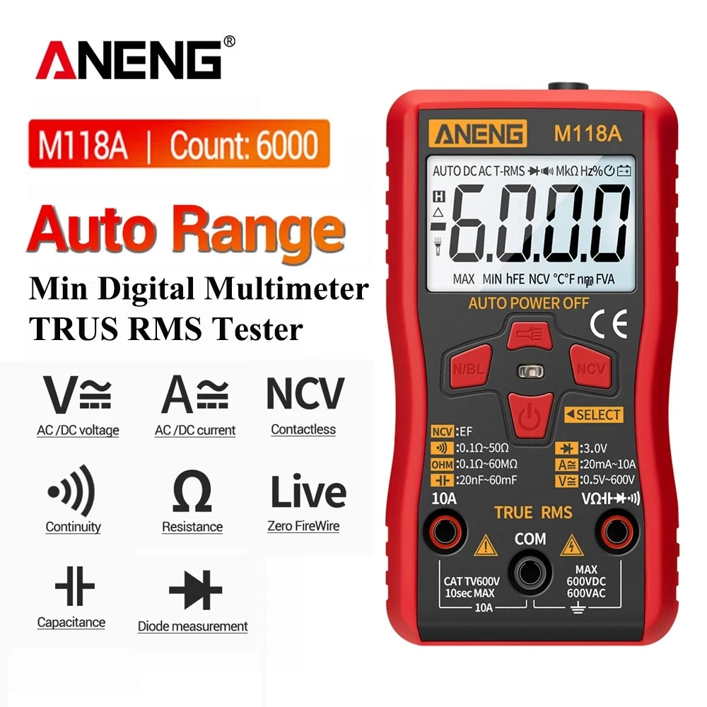 Digital multimeter multimeter tester ANENG M118A Digital Mini Multimeter Tester Auto Mmultimetro True Rms Tranistor Meter With NCV Data Hold 6000counts Flashlight