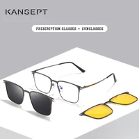KANSEPT Titanium 3 In 1 Magnet Clip Optical Myopia Glasses For Men Polarized Sunglasses Hyperopia Prescription Reading Glasses
