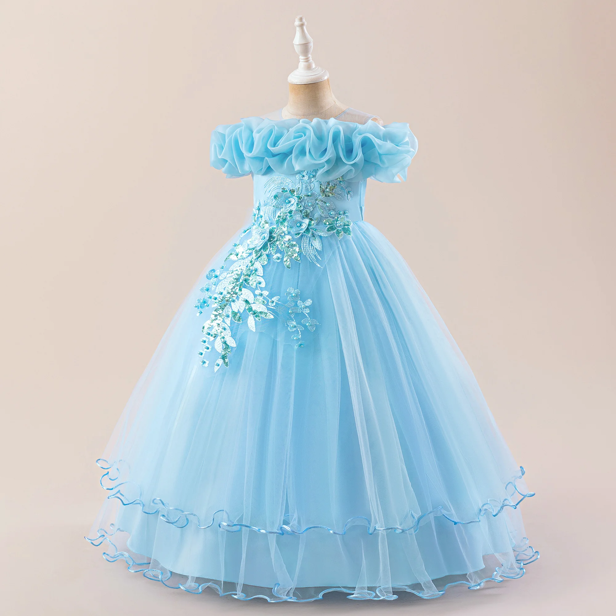 Mode Blume Party Mädchen Kleider Elegante Erstkommunion Hochzeit Tüll Brautjungfer Prinzessin Kleider Mädchen Schleife Weihnachten Kostüm – Detail 20