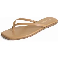 Flip Flops for Women Comfortable Square Toe Beach Sandals Slip On Leather Thong Flat Sandals Dressy