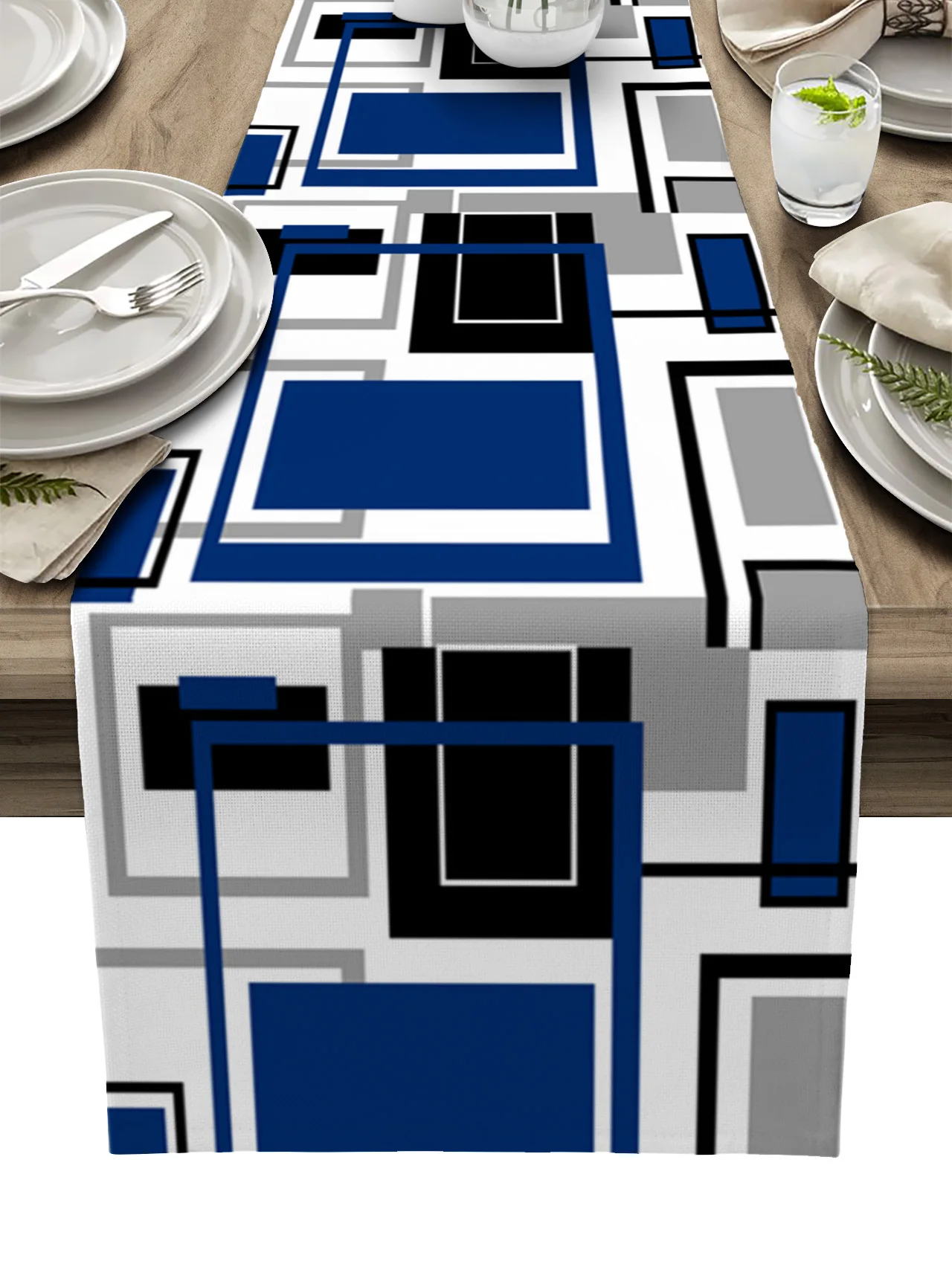 

Abstract Geometric Squares Art Black Blue Table Runner Decoration Home Decor Dinner Table Decoration Table Decor