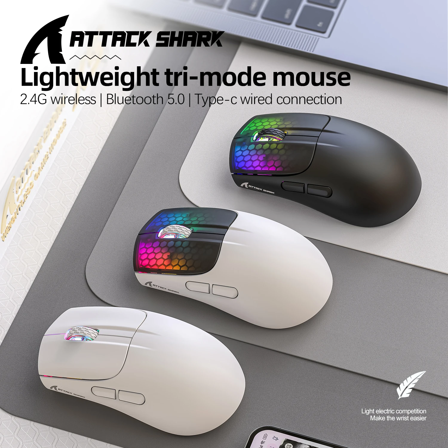 Attack Shark X5 Wireless Mouse Bluetooth Tri-Mode PAW3212 Sensor 4000DPI Optical RGB Mouse for PC Laptop Office Gaming wireless mouse,gaming mouse,optical mouse