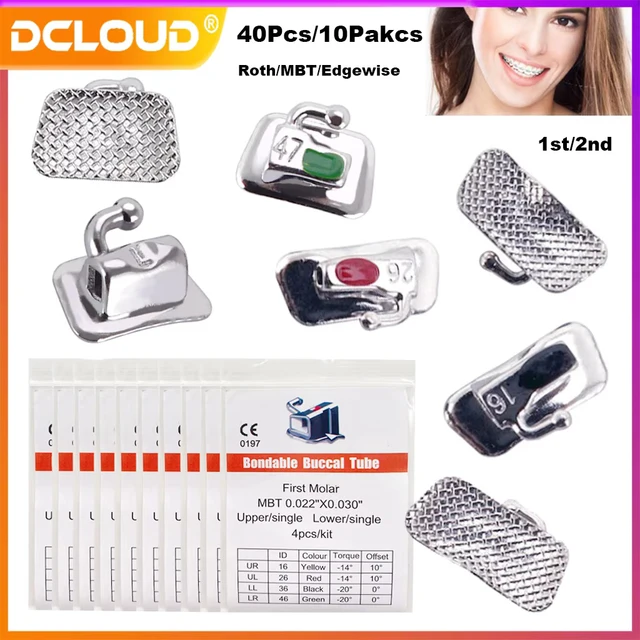 40Pcs Dental Orthodontic Buccal Tube 1st/2nd Molar Mesh Base Bondable Non Convertible Roth/MBT/Edgewise 0.022 Dentist Materials