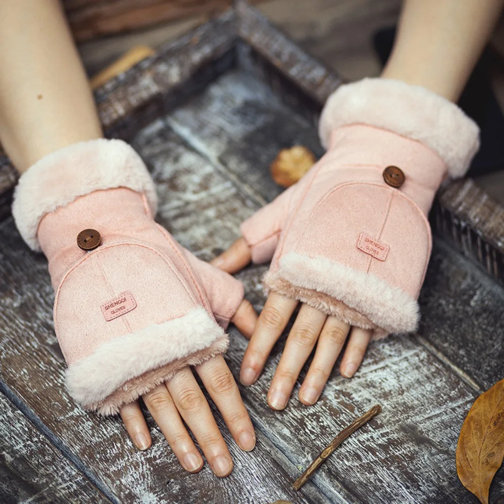 Fashion Thick Half Finger Gloves Plush Keep Warm Winter Gloves Touch Screen Flip Mittens Cycling cycling gloves half finger gloves warm gloves