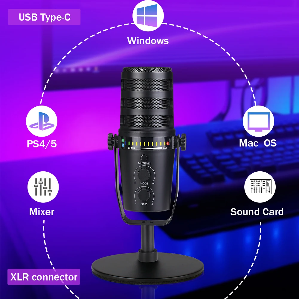 Haomuren XLR USB Dynamic Microphone for Podcasting Recording,PC Computer Streaming Gaming Mic With Mute Button Headphone Jack
