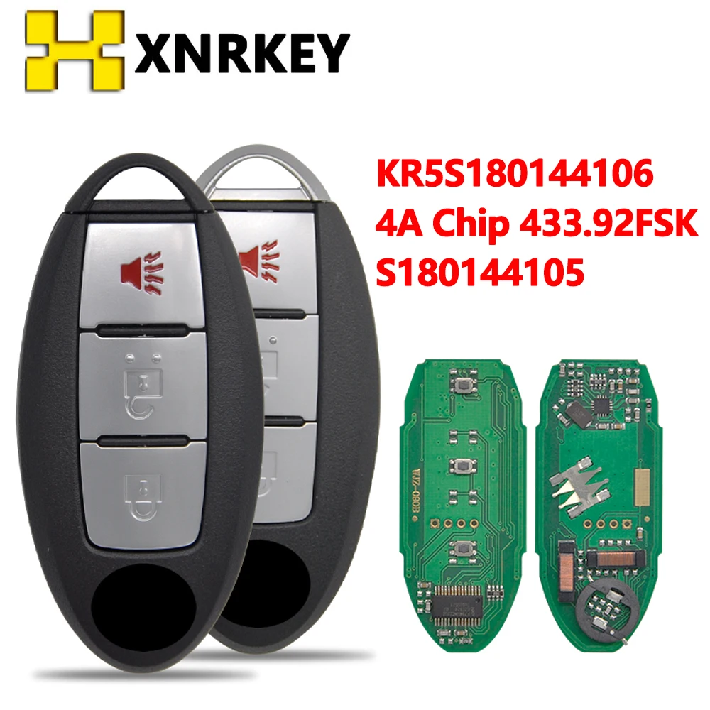 XNRKEY FCC ID: KR5S180144106 Replacement 3 Button Smart Remote Car Key For Nissan Rogue 2017 2018 4A Chip 433.92MHz