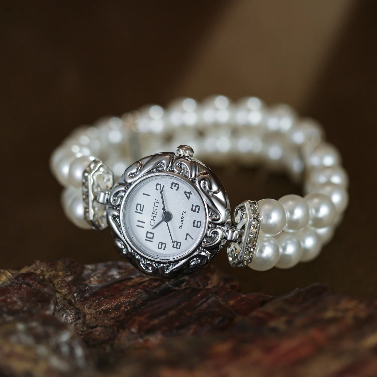 Vintage Doppelreihige Perlen-Armbanduhr mit Elastikband für Kinder Arabisches Digitalzifferblatt Damen Mode Studenten Quarz-Uhren Mädchen Armbanduhr – Detail 13