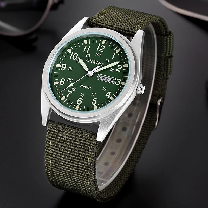 Unisex Watch for Men Women Easy Read Dial Couple Simple Military Sports Quartz Watches Nylon Strap Wristwatch Army Green Clock