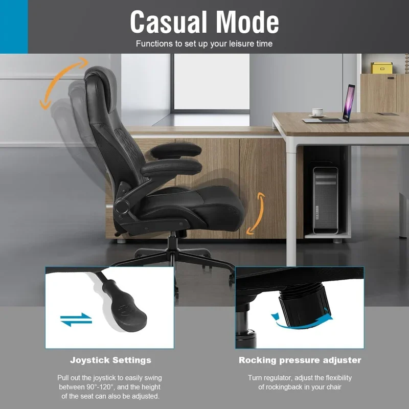 Flysky Executive Ergonomic Office Chair-Big and Tall Office Chair for Heavy People, PU Leather Computer Desk with Flip-u