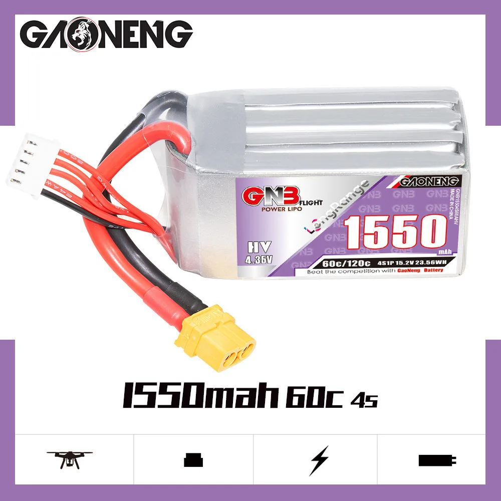 GAONENG GNB 4S 15.2V 1550mAh 60C/120C Lipo Battery for RC FPV Drone Quadcopter Helicopter RC Car Boat Model Parts Hobby 2